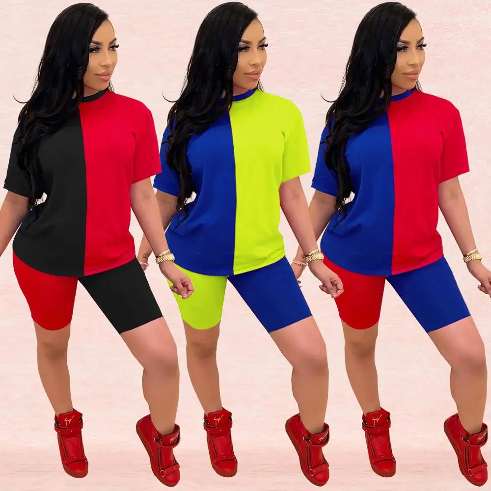 Модный женский комплект с шортами в стиле пэчворк летняя футболка Женский из 2