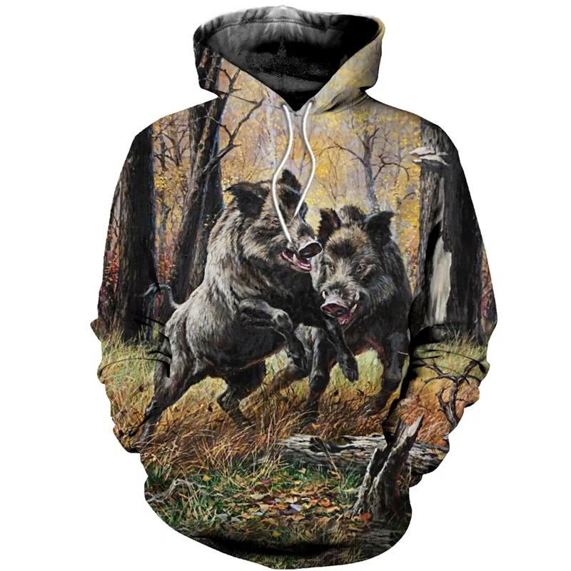 

3D printing hunting boar series fashion zipper Sweatshirt casual Street hip hop Hoodie