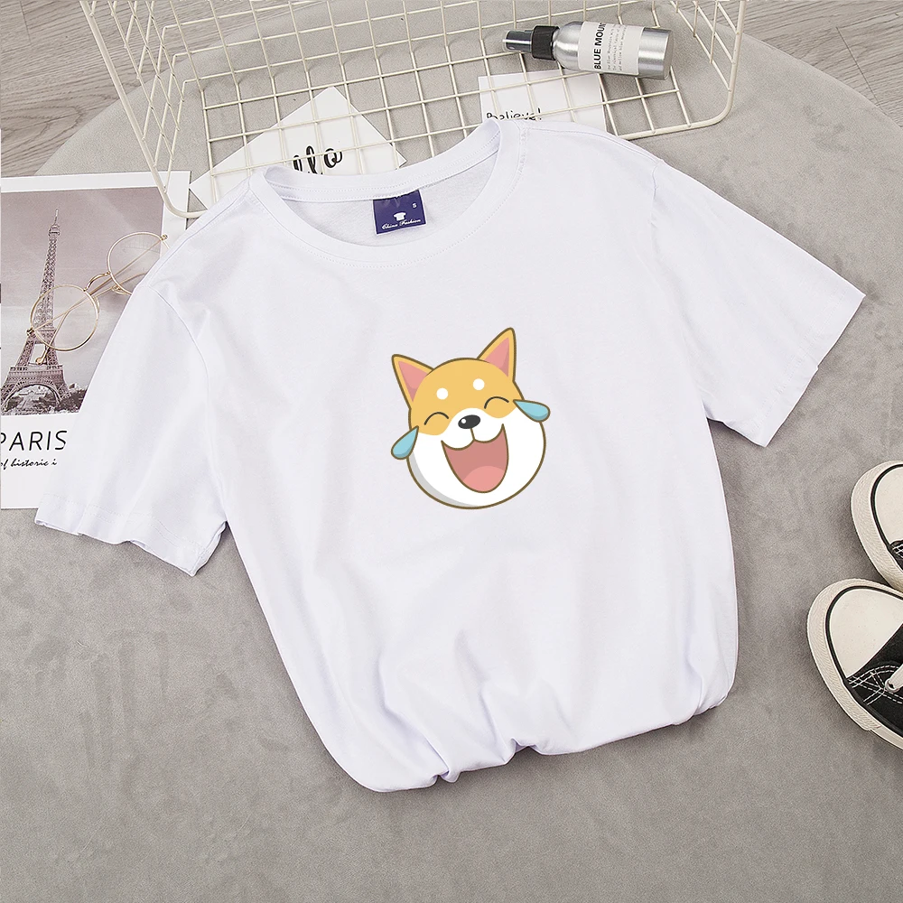 

Summer Top Shiba Inu Dog Print T-shirt Korean Harajuku Kawaii Cartoon Funny Cotton Tshirt Women Short Sleeve Tee Shirt Female