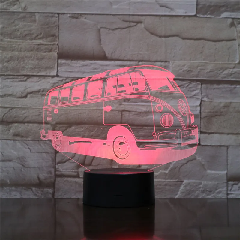 3D Lamparas Patrol Bus LED 7 Change Color Night Light Bedroom Bedside Lamp Decor Child Kid Xmas Halloween Toy Gift | Освещение