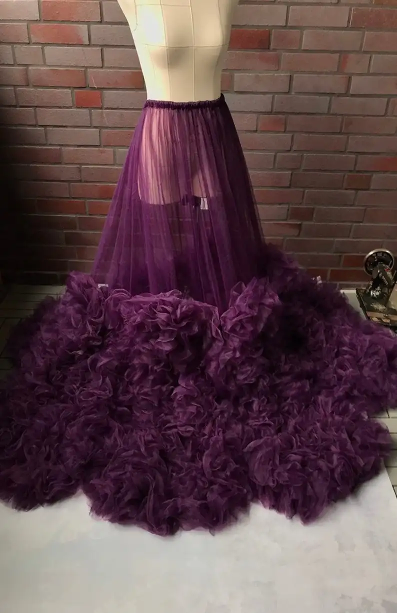 

Фиолетовая юбка для беременных с оборками для фотосессии или детского шоу эластичная юбка со шлейфом длинная Прозрачная женская юбка для ф...