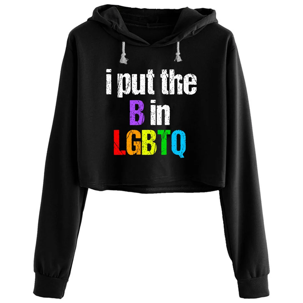 

B In Lgbtq Bisexual Crop Hoodies Women Grunge Harajuku Anime Emo Pullover For Girls