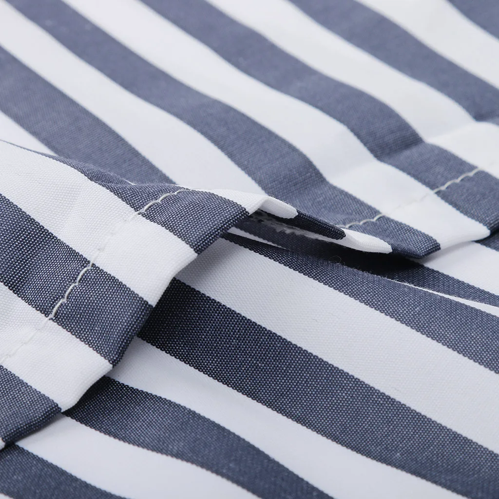 

Women Summer Cotton Blue Striped Bandage Split Long Dress Long Dress W317
