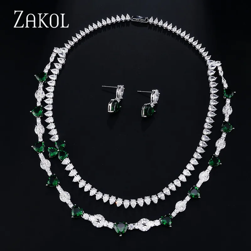 ZAKOL роскошные циркония Женские Ювелирные наборы многослойное ожерелье в форме цветка Комплект сережек для женщин вечерние FSSP384