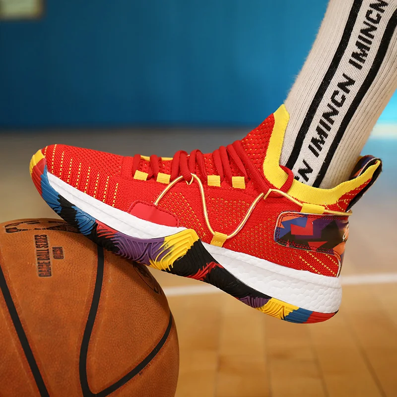 

Summer Men's Sock Basketball Shoes Anti-Skid Athletic Breathable Outdoor Cushioning Sneaker Traning Shoes Yellow Sports Footwear