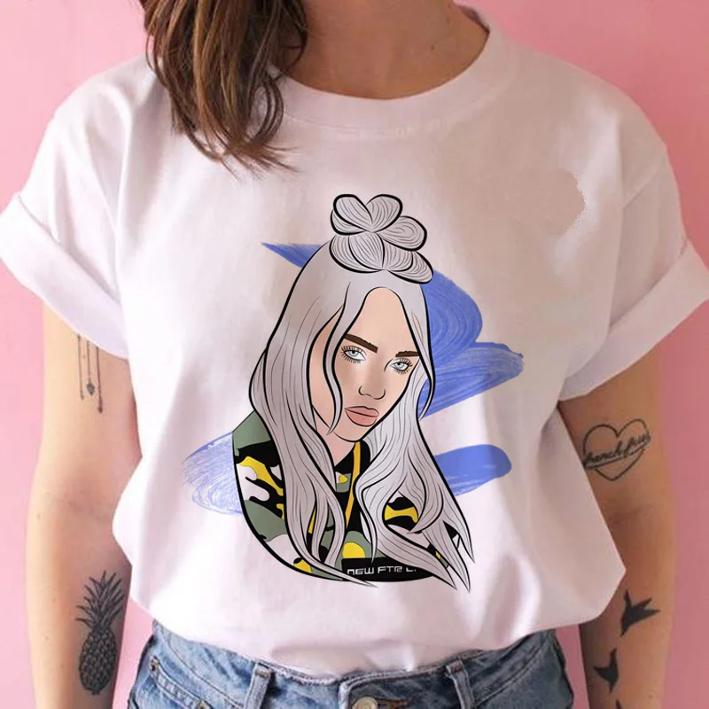 929 Billie eilish забавная футболка Женская harajuku Bad Guy футболка с изображением уличной kawaii 90s Хип Хоп Футболка короткий рукав Повседневная - Цвет: 929