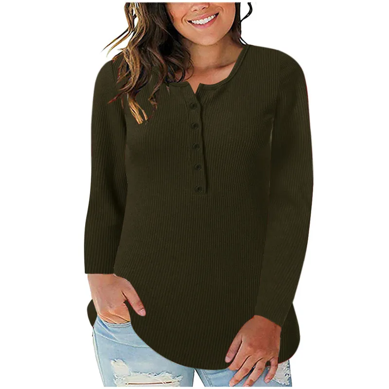 Womens V Neck Winter Sweater Long Sleeve Solid Button Down Basic Tops Tees Plus Size Pullovers Sweter Damski | Женская одежда