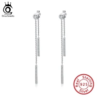 orsa jewels elegant 925 silver drop earrings full 4a zirconia stone long chain dangle earrings jewelry gift wholesale ose294