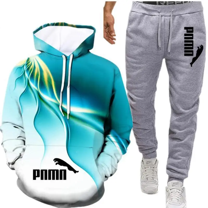 

2021 3D New Men's Winter Running Suit SWeatShirt SWeatPants Training Hoodie and Pants 2-Piece outdoor Jack
