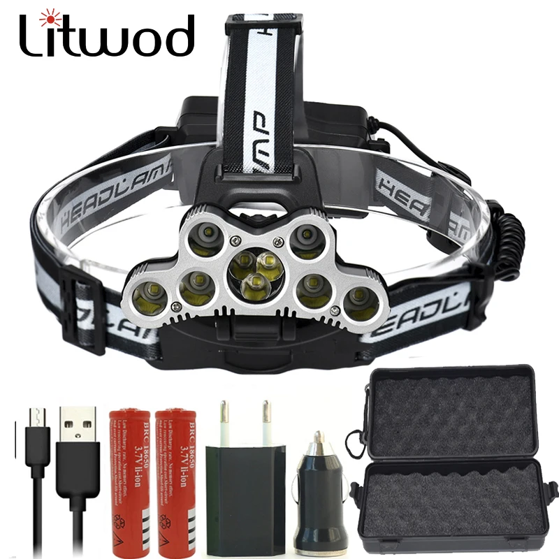 

Litwod Z20 XM-L T6 super bright led headlamp 9 LED headlight usb rechargeable head lamp 18650 high power led headflashlight