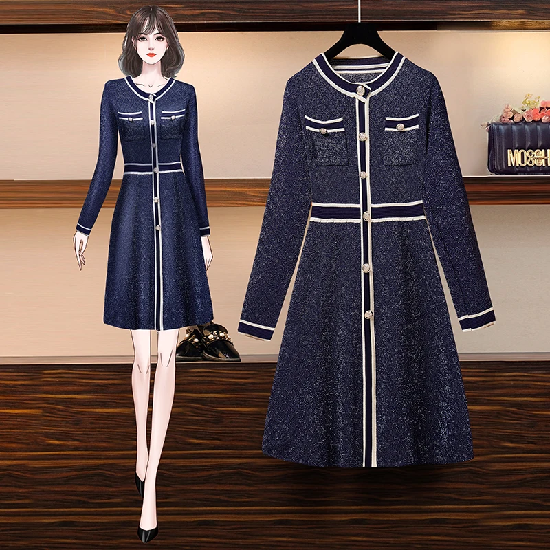 M-3XL Большие размеры Женская мода блестящие вязаное платье на осень-зиму 2020