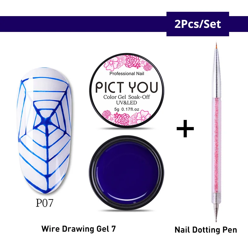 Set 28 PICT YOU 5 г паучий Гель-лак для рисования проволокой черный, белый, золотой, серебряный лак для дизайна ногтей с пауком долговечный УФ-гель - Цвет: Set 28