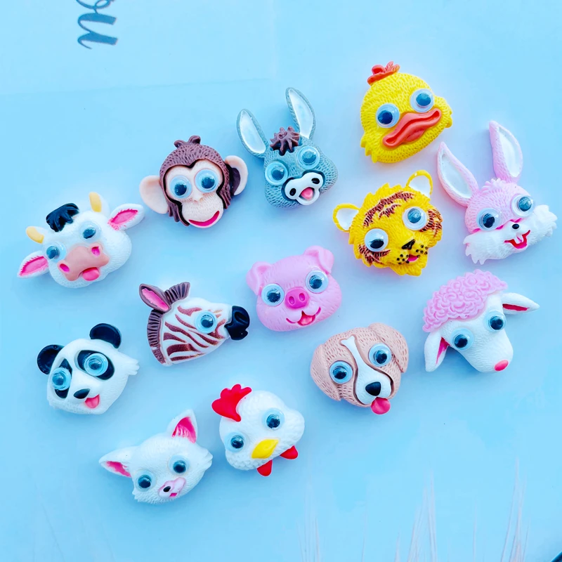 

10 Cartoon Hand Painted Resin Kawaii Animal Series Flat Bottom Scrapbook DIY Crafts Decoration Accessories 062