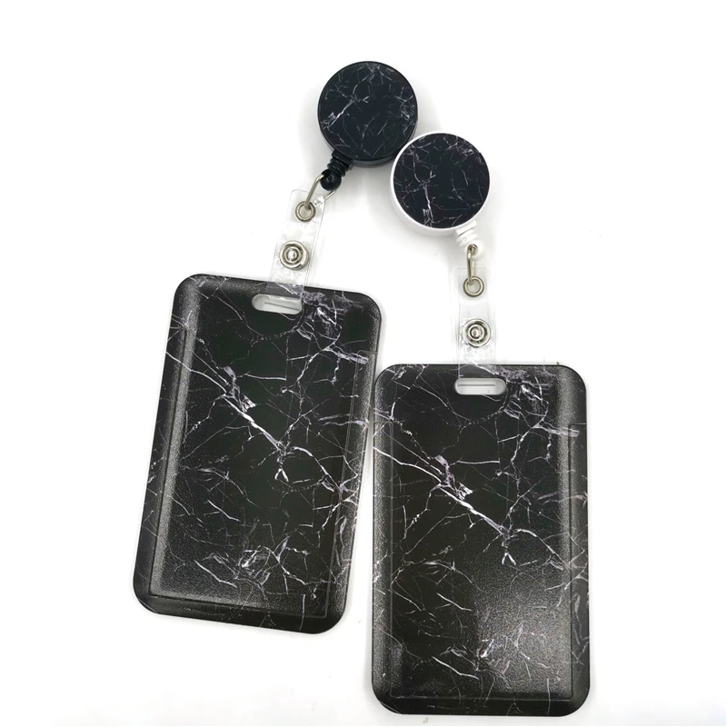 

Black Marble Card Holder Women Men Business Lanyard Badge Card Case Women Card Cover Student Lanyard ID Name Card Holder Bags