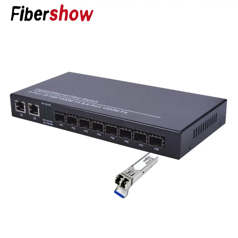 Медиаконвертер 8 sfp 2 rj45 гигабитный оптоволоконный коммутатор для ip камеры UTP