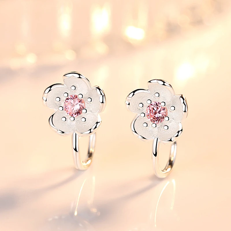 Простые Модные серьги из стерлингового серебра 925 пробы с вишневым цветком