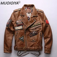 new motorcycle genuine leather jacket mens leather standard lapel diagonal pull belt thickened cowhide acket coat