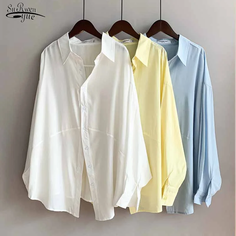 

Осень 2021, Женский Топ с длинным рукавом, свободная одежда, рубашки, белые женские рубашки, хлопковая блузка, модная Повседневная рубашка, блу...