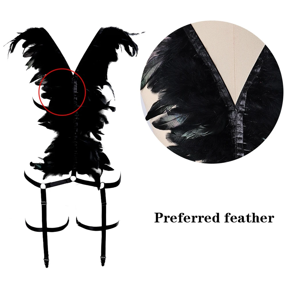 Боди женское с перьями и открытой грудью сексуальное нижнее белье для танцев на