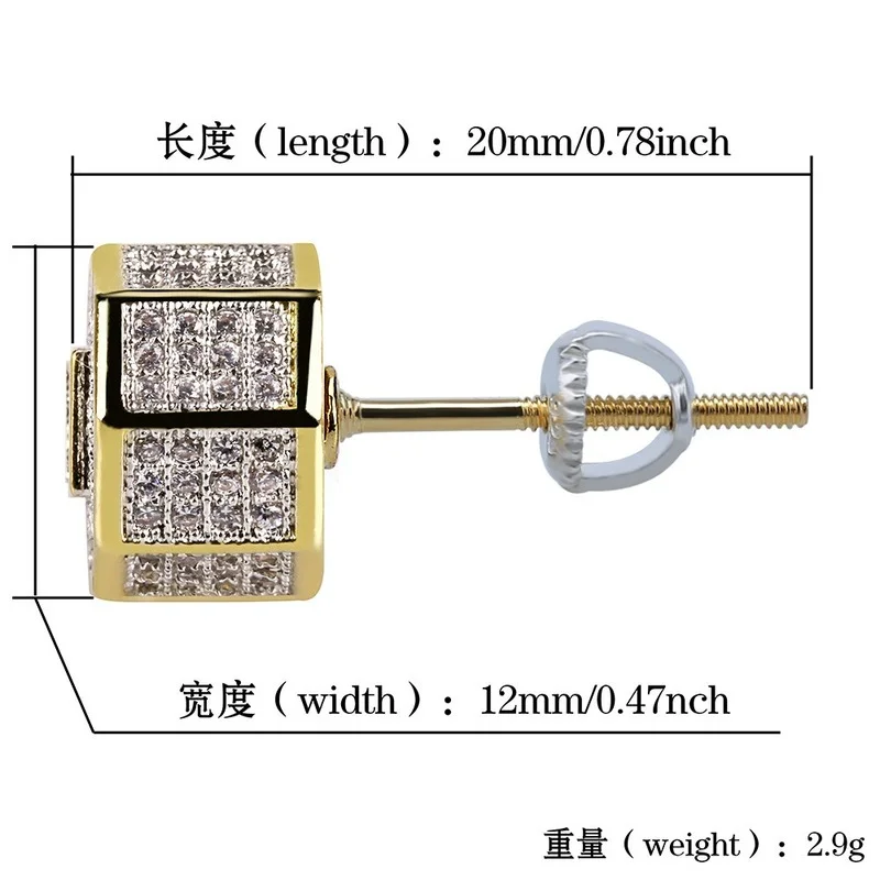 

New Arrived Fashion Hip Hop Jewelry Streetwear Earring Punk Earrings Gold Iced Out Stud Round Earrings With CZ for Men