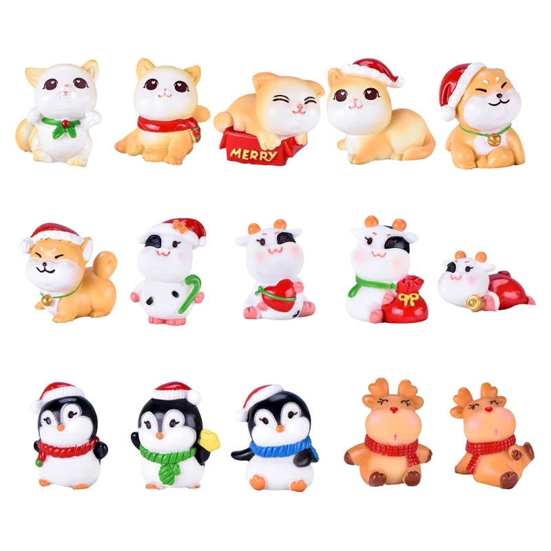 

1 Piece Winter Micro Landscape Christmas Figurines Cat Dog Cow Penguin Reindeer Crafts Figure Ornament Miniatures