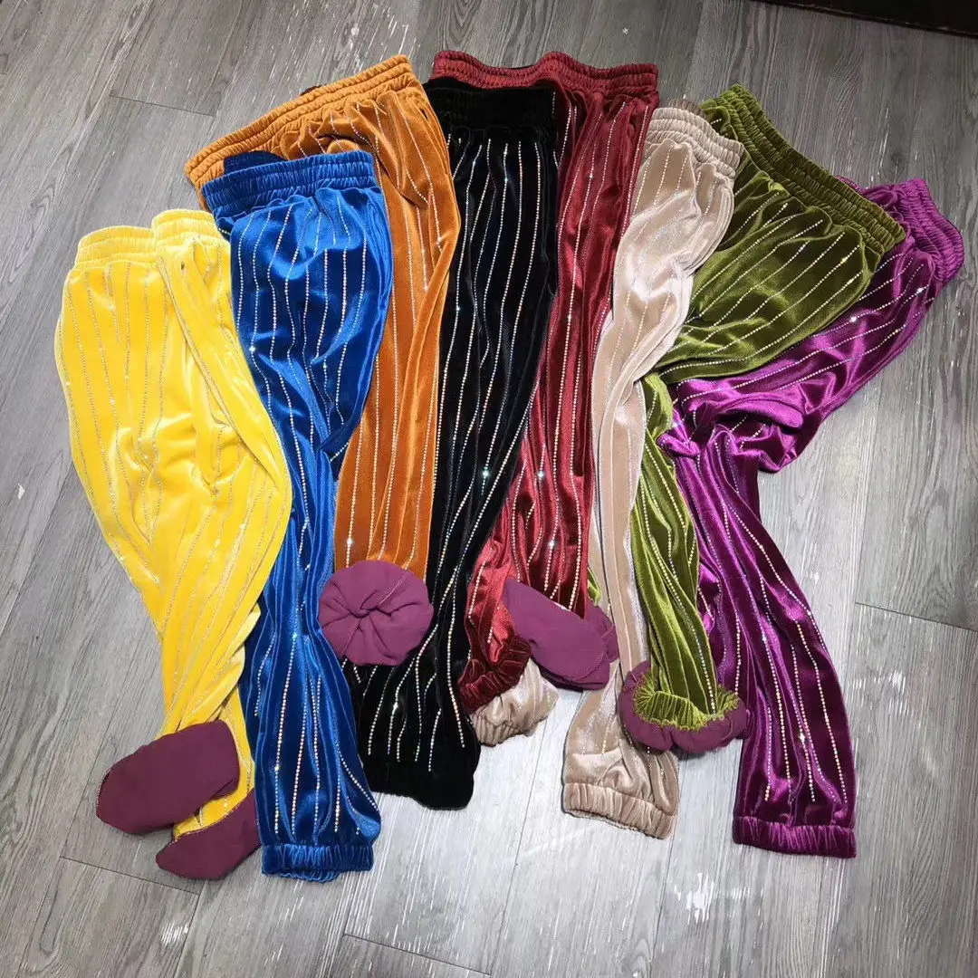 

New Women Winter Fleece Velvet Harem Trousers Shinny Sequins Diamonds Warm Casual Nice Ladies Pants Fashion Trousers NZ12