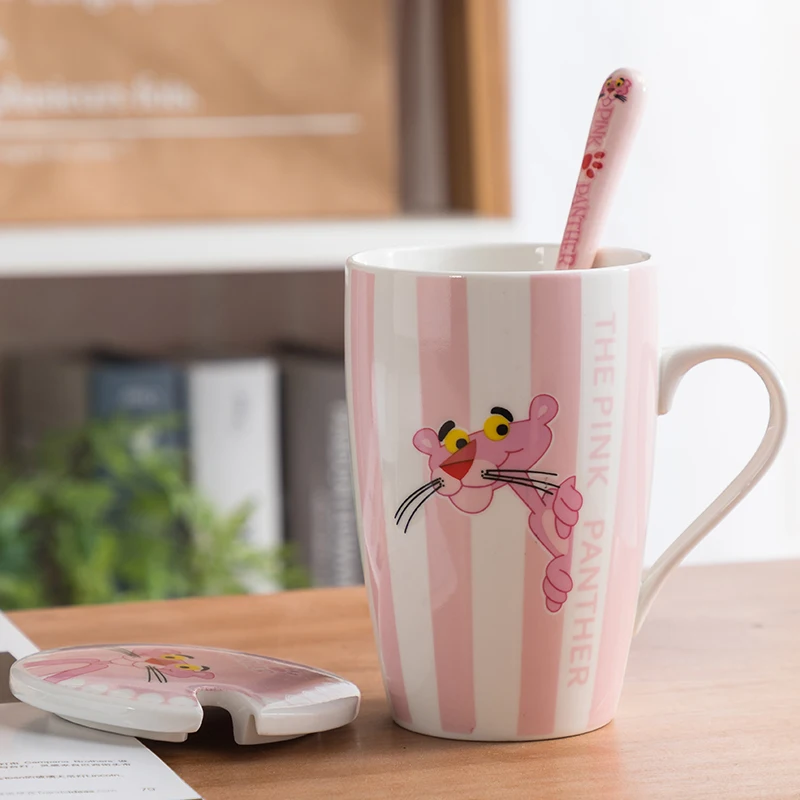 

Creative Super Cute Ceramic Cup Trend Korean Female Student Mug Pink Leopard Coffee Cup Couple Cup with Lid Spoon Stainless