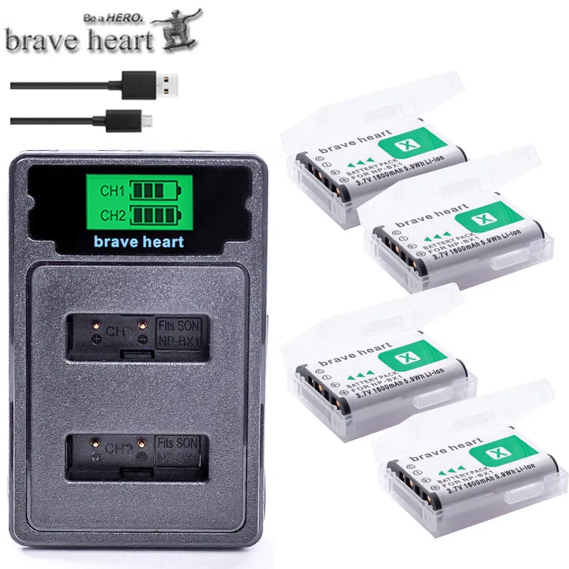 charger and 4battery NPBX1 NP-BX1 np bx1 Батарея+ type-c Зарядное устройство для sony DSC-RX100 DSC-WX500 Характеристическая вязкость полимера HX300 WX300 HDR-AS15 X3000R MV1 AS30V HDR-AS300 - Цвет: charger and 4battery
