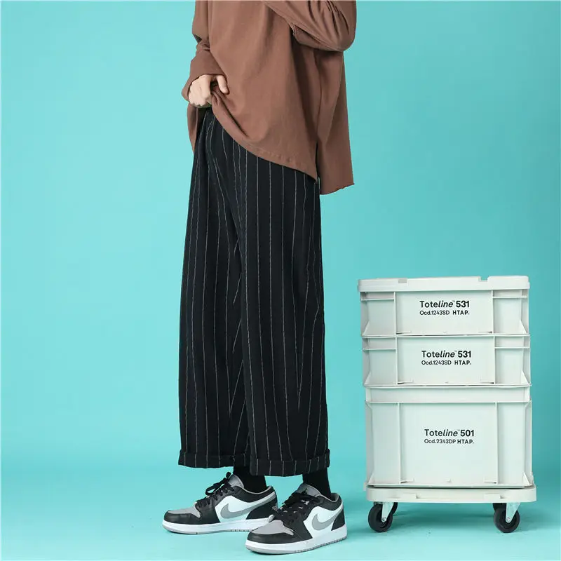 

Весенние хлопковые полосатые брюки, мужские, модные, повседневные, широкие, мужские, уличные, свободные, в стиле хип-хоп, прямые брюки, мужски...