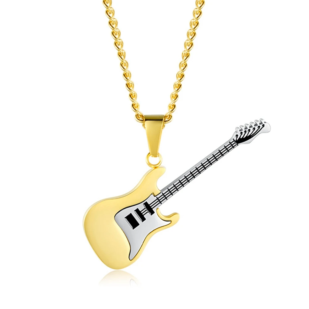 Ожерелье гитара мужское из нержавеющей стали с кулоном в стиле хип хоп