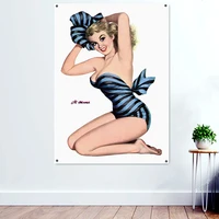 attractive sexy female poster wall art tapestry vintage pin up girl decorative banner hanging paintings flag mural home decor c3
