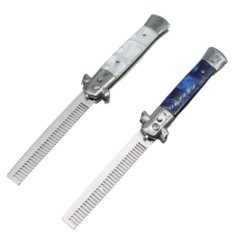 2Pcs Automatic Stainless Steel Combs Foldable Knife Brushes Hair Trimmer Comb Brush Accessories White &amp Blue | Красота и здоровье