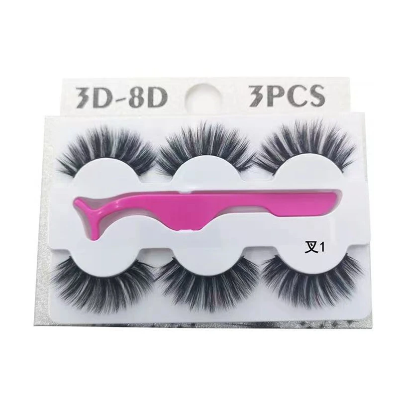 

3D natural and realistic thick and long false eyelashes three-dimensional new thick multi-layer 3 pairs with tweezers