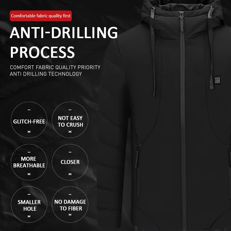 

Men Winter Heated Downjacket Hiking Skiing Windproof Pizex 4 Zones Self-Heating Electric Down Jacket Thick Winter Downjacket