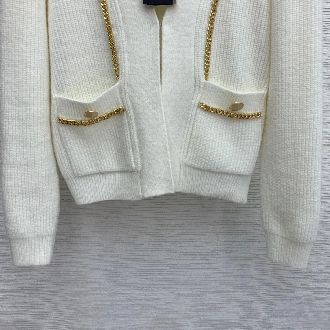 

Hoge Kwaliteit Vrouwen Herfst En Winter Nieuwe Brief Knop Metalen Ketting Dikke Vest Trui Jas