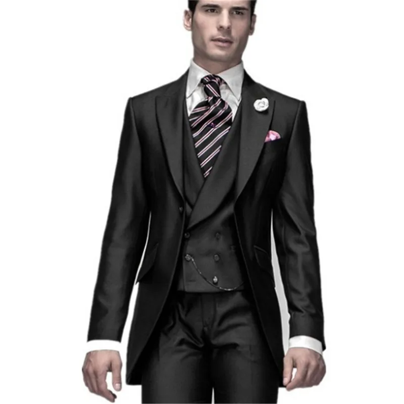 

Новый Классический мужской костюм Smolking Noivo Terno, облегающие вечерние костюмы Easculino для мужчин, блестящие черные мужские шаферы с вырезом и отв...