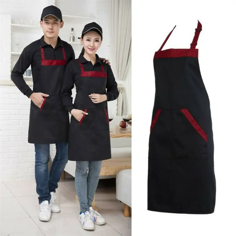 Kitchen Aprons 1PC Solid Cooking Apron For Woman Men Chef Waiter Cafe Shop BBQ Hairdresser with Pockets Work Bibs | Дом и сад