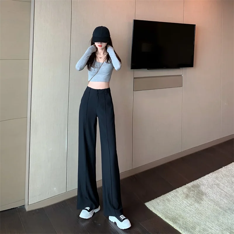 

Summer Fashion Elegant Casual Office Lady Straight Trouser Long Split Pants For Women High Waist
