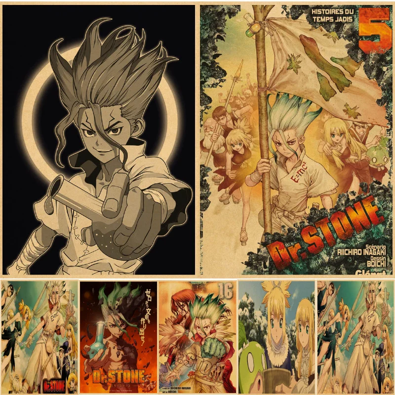 

Винтажные постеры из японского аниме Dr.STONE, HD постер, крафт-бумага, домашний декор, настенные картины для кабинета, спальни, бара, кафе