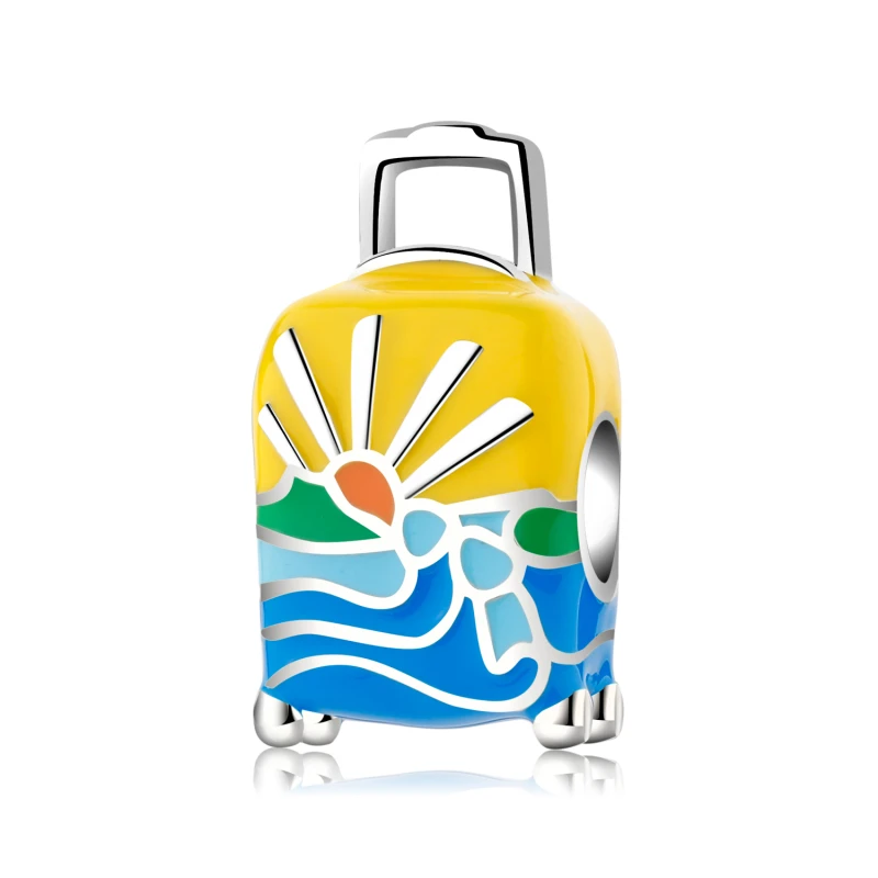 

Sunrise Over The Sea Summer Style Suitcase 925 Sterling Silver Enamel Fit Original Bangles Bracelet Fine Charms Making Jewelry