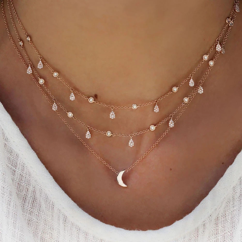 Boho винтажное модное многослойный ожерелье s для женщин Многоэлементный геометрический Хрустальный каменный кулон длинное ожерелье подарок ювелирные изделия
