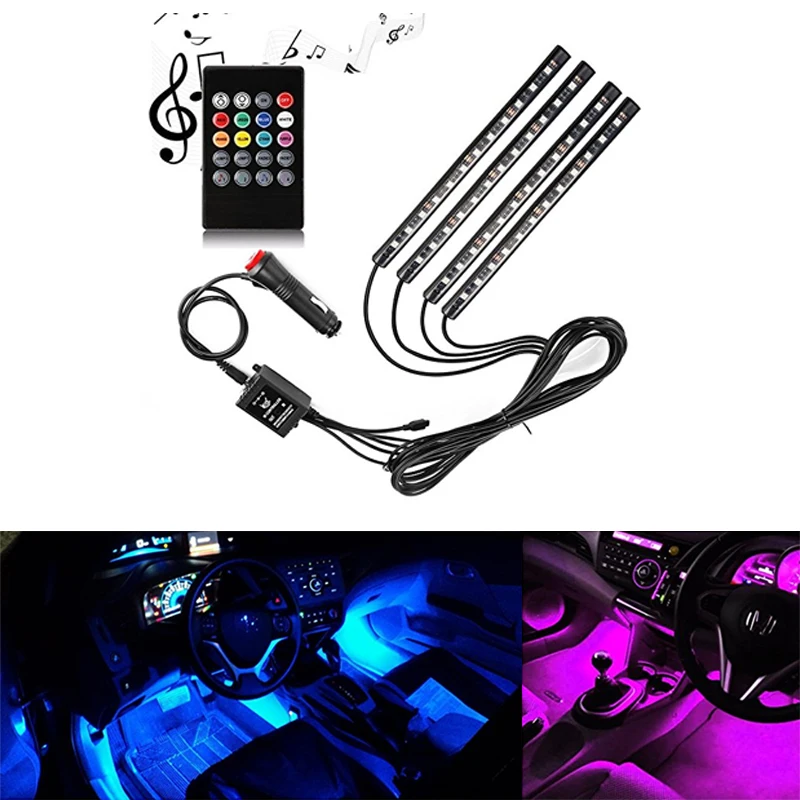 7 цветов светодиодный автомобильный интерьерный осветительный комплект RGB автомобильный Стайлинг интерьерный декоративный атмосферный светильник для ног беспроводной пульт дистанционного управления