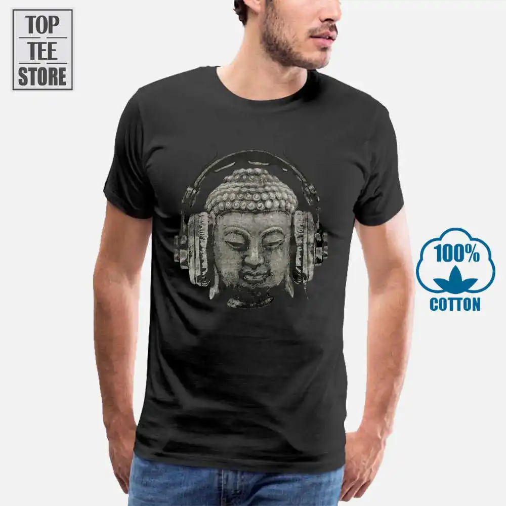 Мужская футболка с круглым вырезом и принтом Dj Buddha Headphones Music Club Trance Goa Techno хип хоп