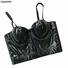Зимний сексуальный блестящий Женский корсет из искусственной кожи с чашкой для ночного клуба и вечерние, короткий женский топ на бретельках, бюстгальтер с пуш-ап, YH8186