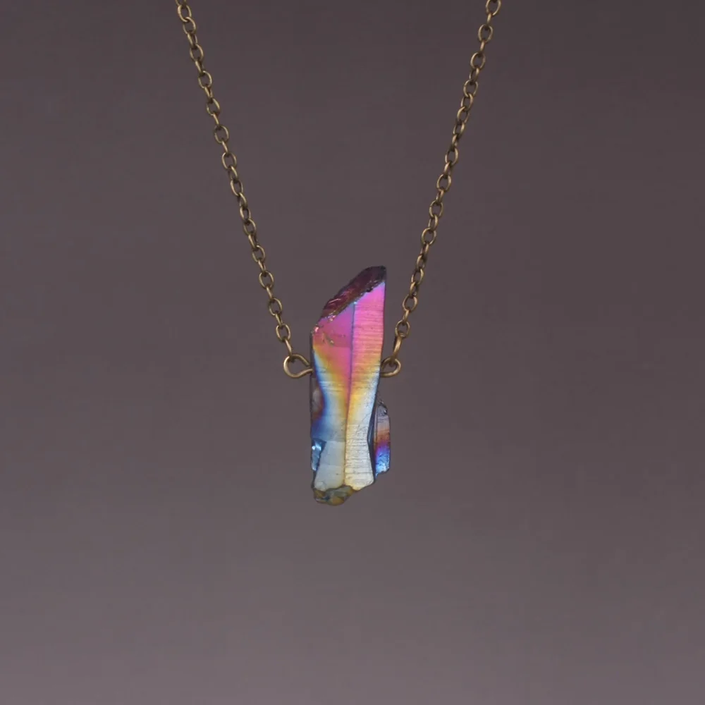 

6pcs Hot Sale Color-plated Natural Quartz Stone Pendant Necklaces Vintage Handmade Necklace Pendulum Jewelry For Men And Women