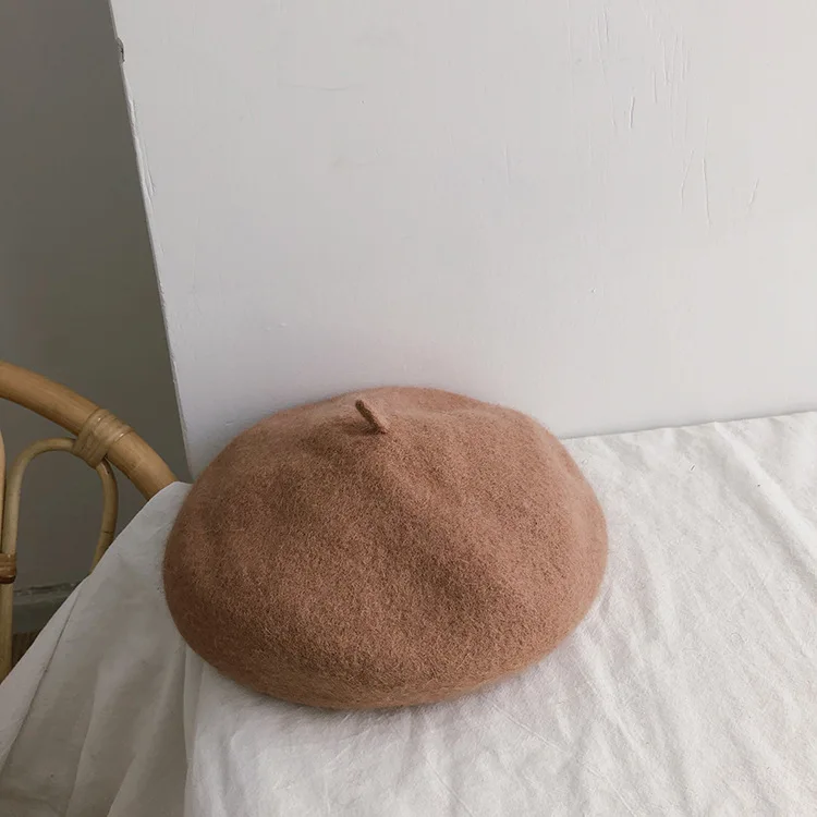 Осенне-зимний модный милый шерстяной берет для девочек От 2 до 6 лет Одноцветные