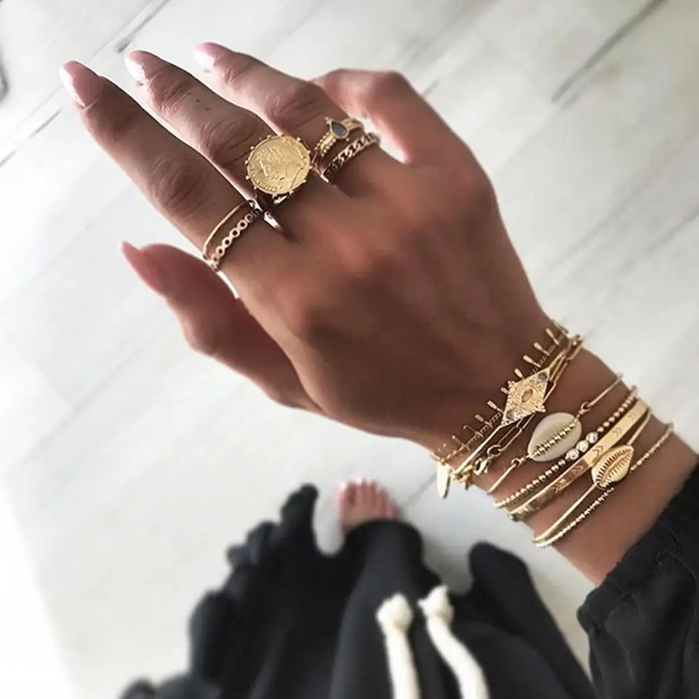 5 шт./компл. богемные женские кольца с инкрустированным искусственным