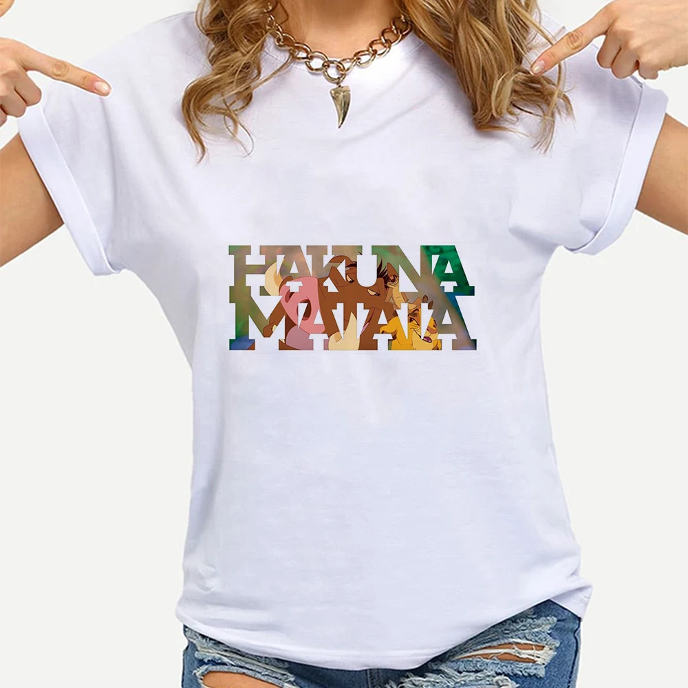 

Hakuna Matata Women T-shirt Disney Fashion Design The Lion King Print T Shirt Harajuku Trend Round Neck Female Tops Dropship
