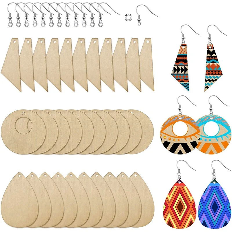 

60 Unpolished Wooden Earrings Pendant Pendant Blank Teardrop and Conical Cut Pendant for DIY Handmade Jewelry Production