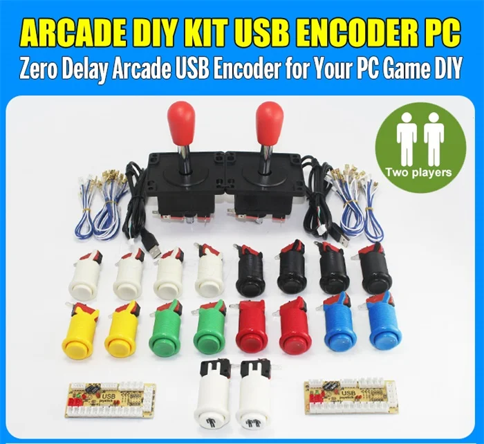 YJX 2 игрока аркадная DIY Kit Нулевая задержка USB кодер джойстик в американском стиле 28 мм Кнопка PC Mame Raspberry pi 1 2 3